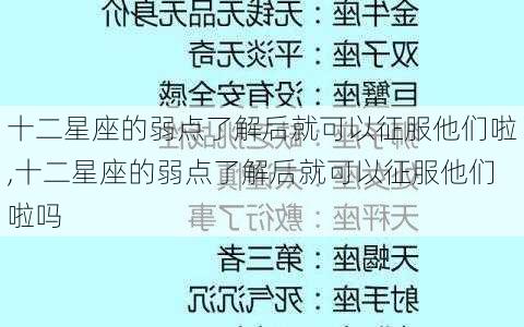 十二星座的弱点了解后就可以征服他们啦,十二星座的弱点了解后就可以征服他们啦吗