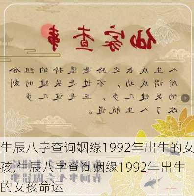 生辰八字查询姻缘1992年出生的女孩,生辰八字查询姻缘1992年出生的女孩命运