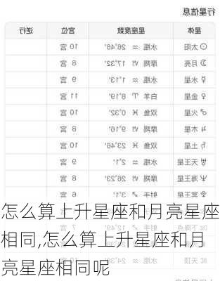 怎么算上升星座和月亮星座相同,怎么算上升星座和月亮星座相同呢