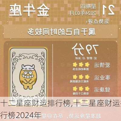 十二星座财运排行榜,十二星座财运排行榜2024年