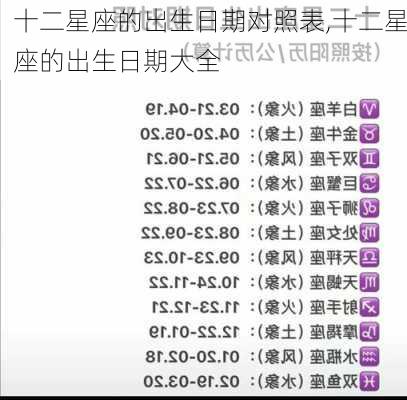 十二星座的出生日期对照表,十二星座的出生日期大全