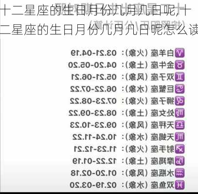 十二星座的生日月份几月几日呢,十二星座的生日月份几月几日呢怎么读